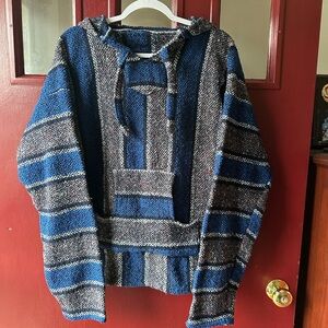 Blue and Gray Striped Baja Hoodie